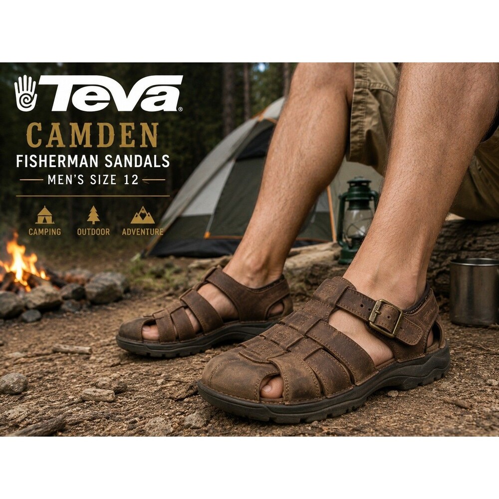 Teva Camden Fisherman Sandals Men’s 12 Brown Leather Comfort Outdoor Shoes